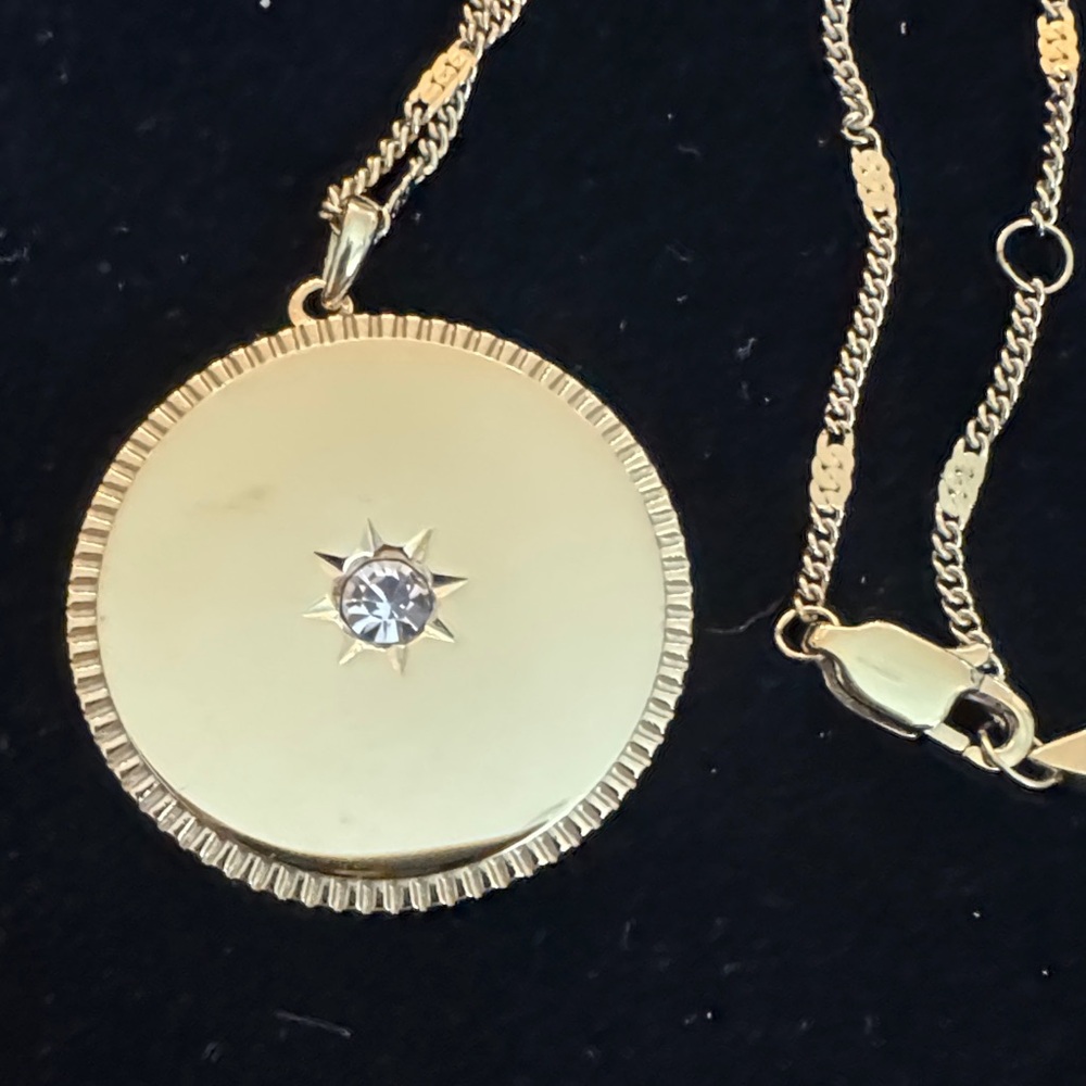 Fossil Gold color long chain Pendant Necklace